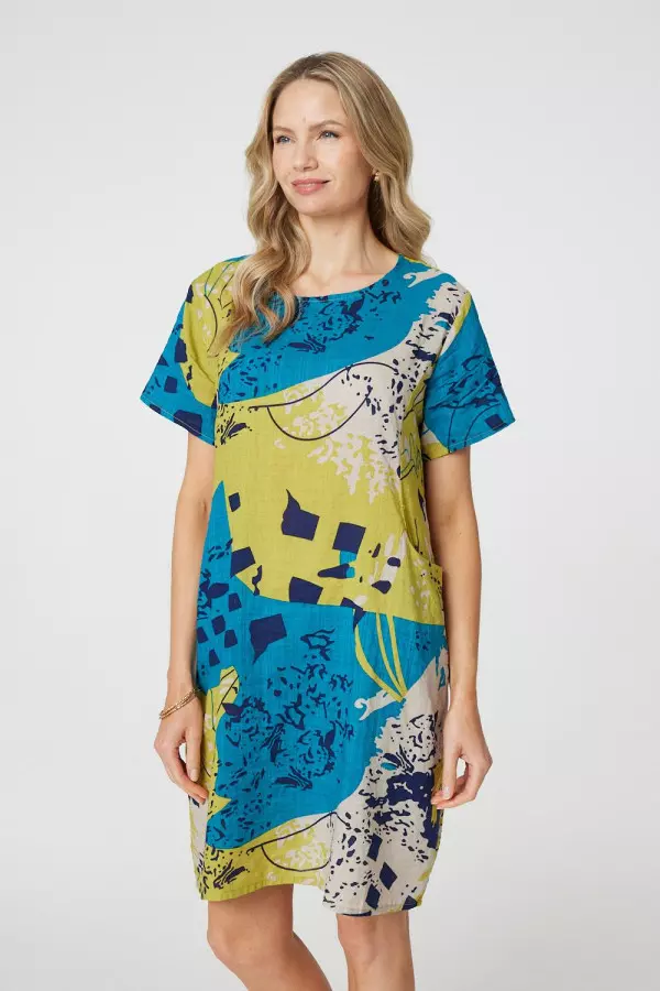 Abstract Print Short Sleeve Shift Dress