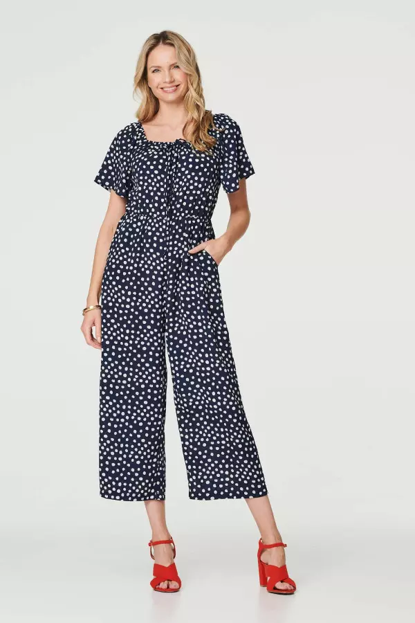 Polka Dot Print Angel Sleeve Jumpsuit