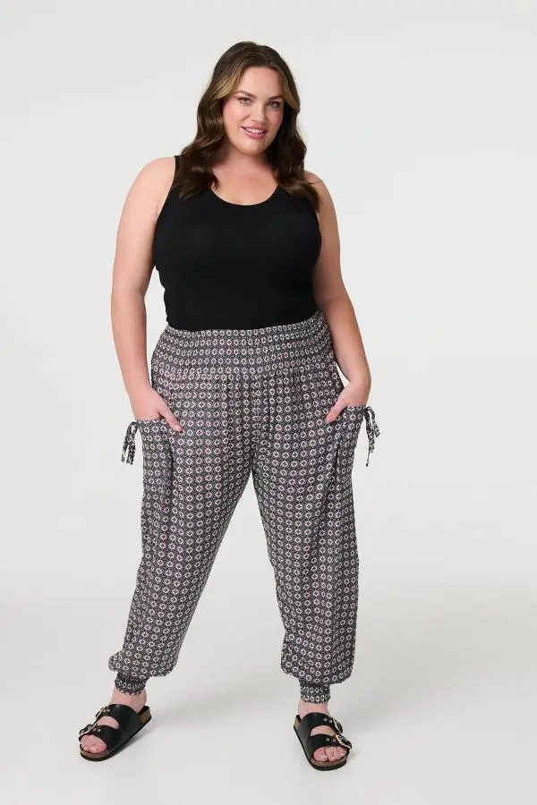 Geo Print Pull On Harem Pants