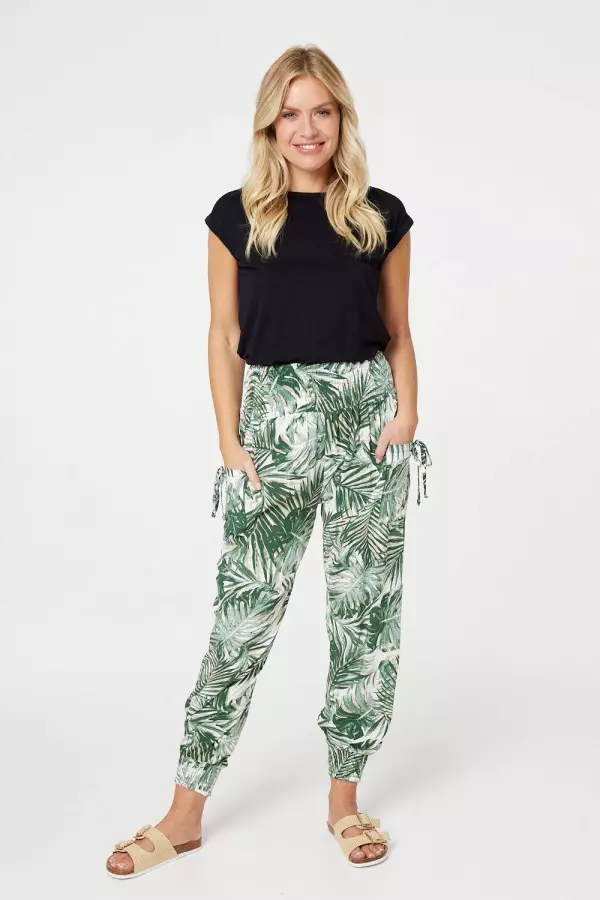 Leaf Print High Waist Harem Pants