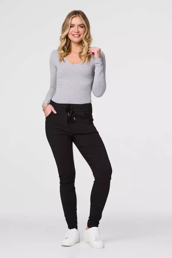 Plain Skinny Drawstring Trousers