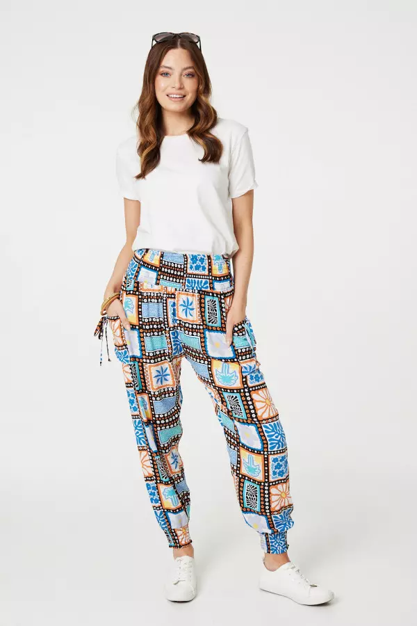 Mosaic Print High Waist Harem Pants