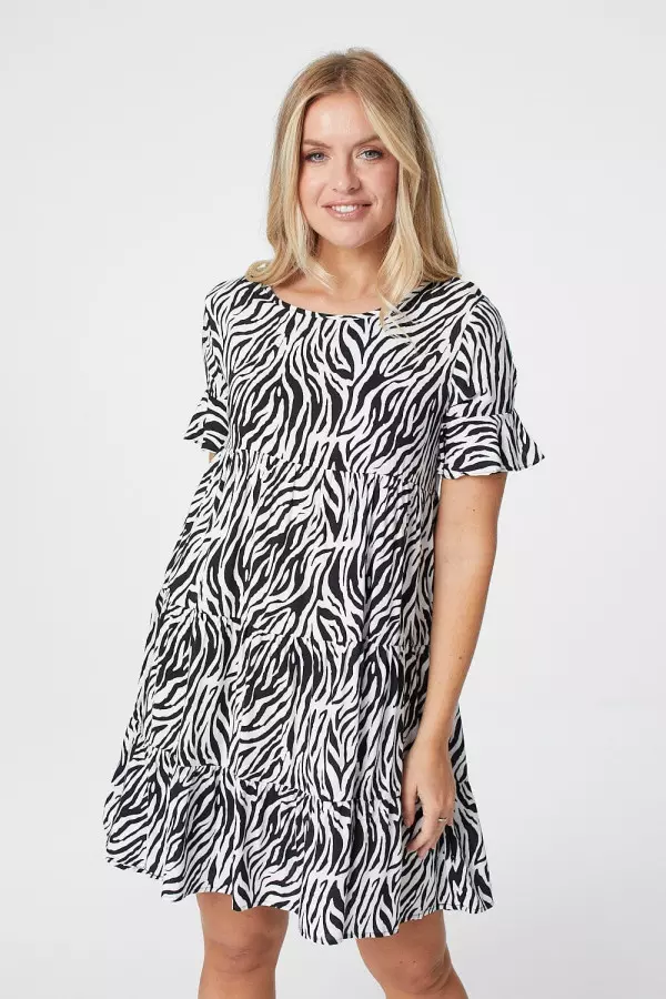 Zebra Print Tiered Smock Dress