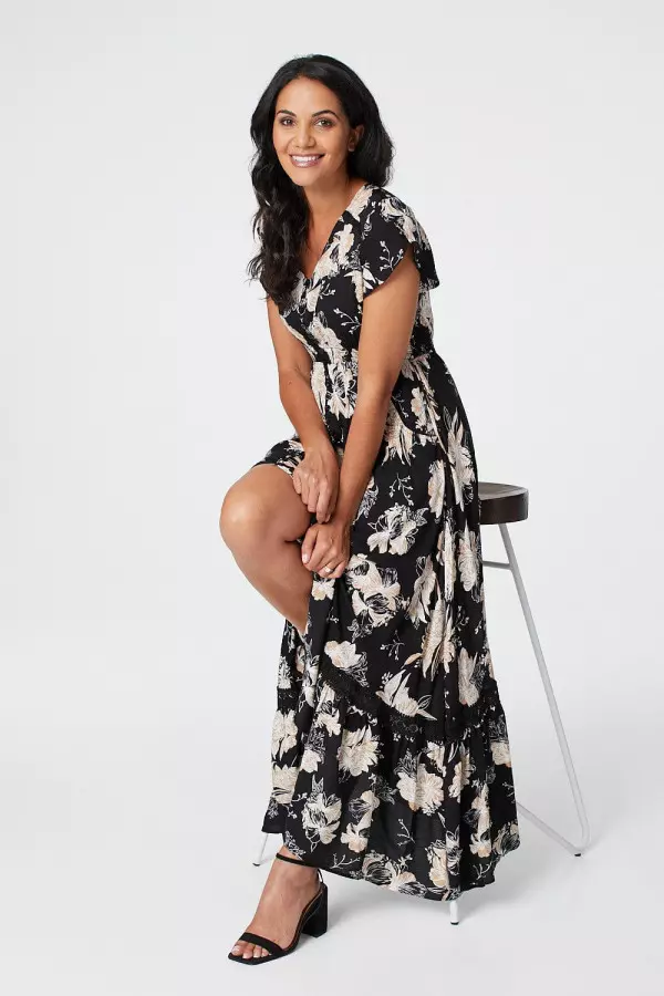 Floral Short Sleeve Tiered Maxi Dress