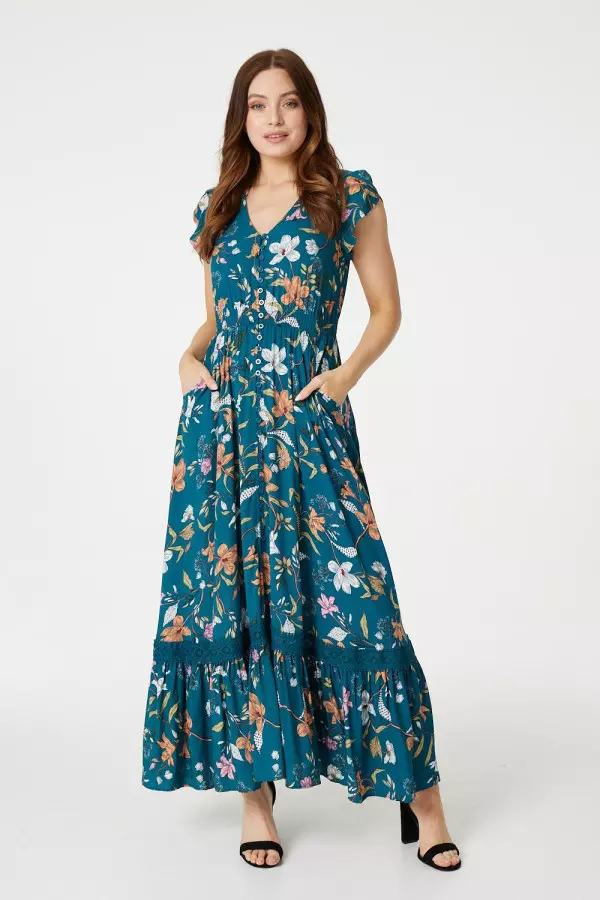 Floral Lace Detail Maxi Dress