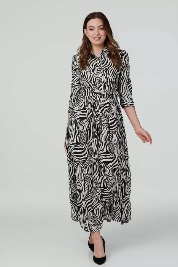 Zebra Print Midi Shirt Dress