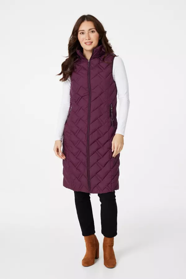 Quilted Long Zip Front Gilet