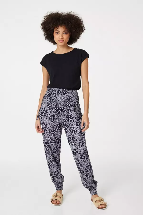 Patchwork Print Harem Pants