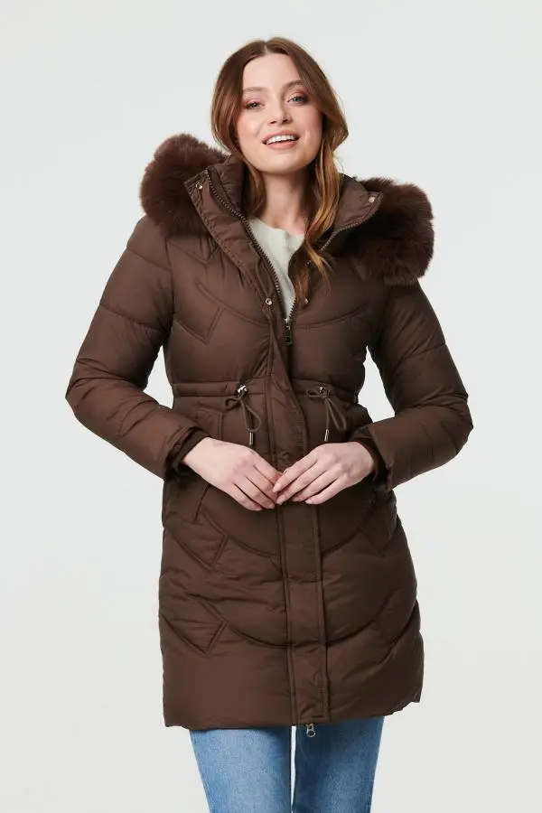 Faux Fur Hood Longline Puffer Jacket