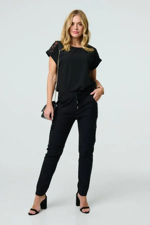 Drawstring Waist Slim Cargo Trousers