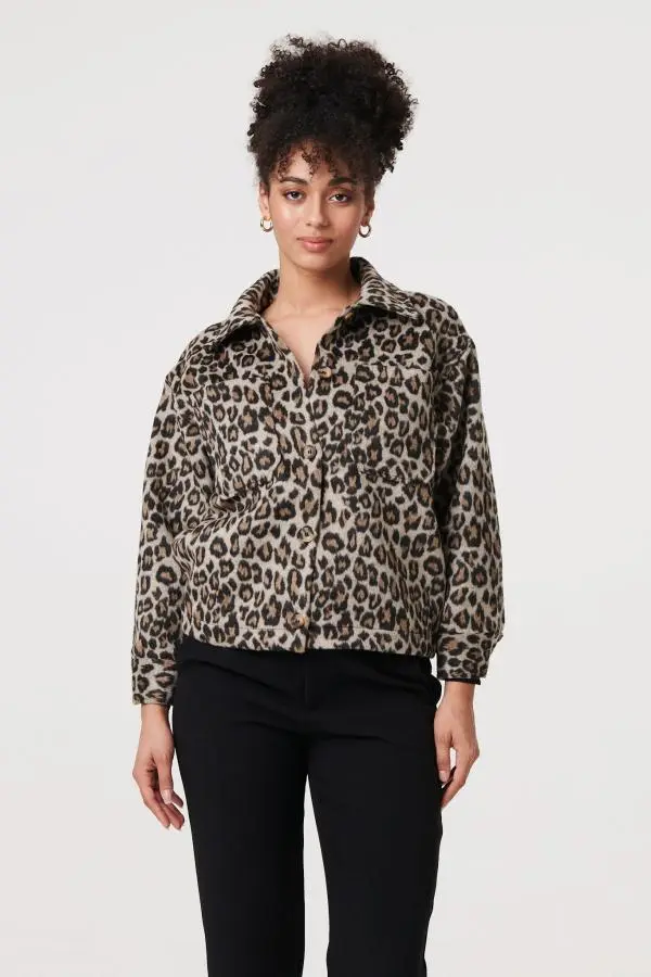 Animal Print Flannel Shirt Jacket