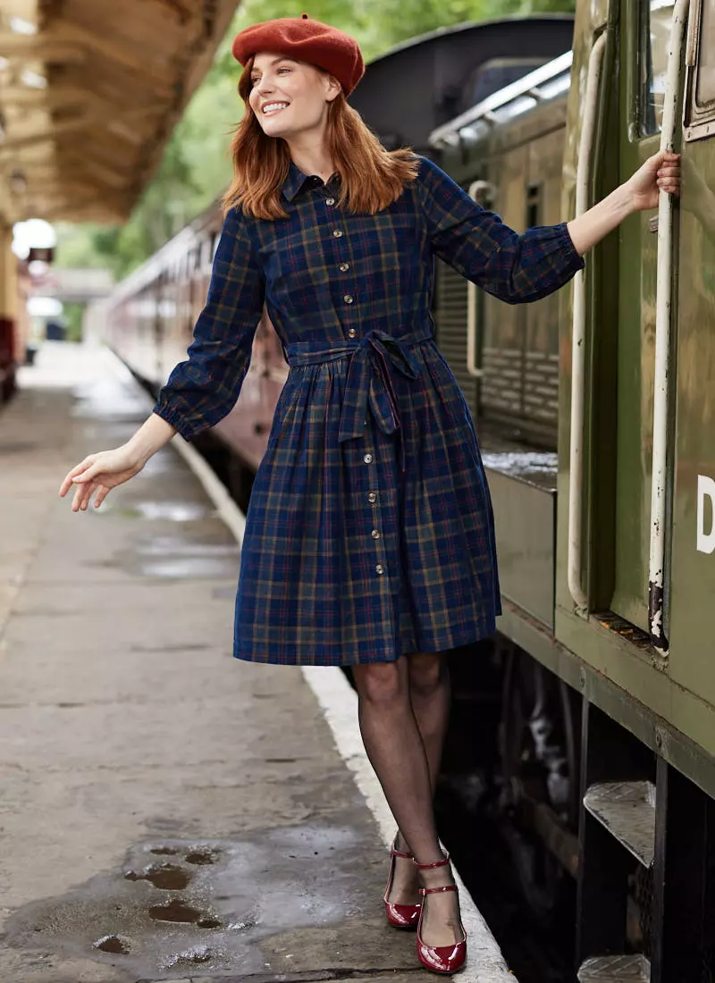 Alfreda Corduroy Woven Check Shirt Dress