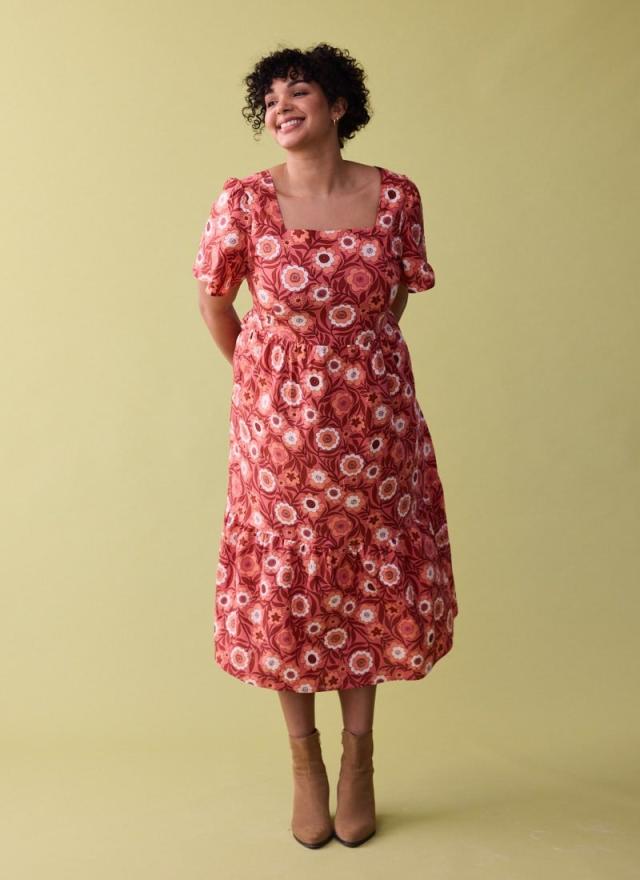 Joanie Clothing Georgia Pink Floral Print Square Neck Dress 