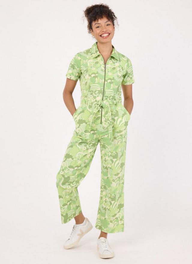 Joanie Clothing Mork Green Floral Print Short Sleeve Boilersuit