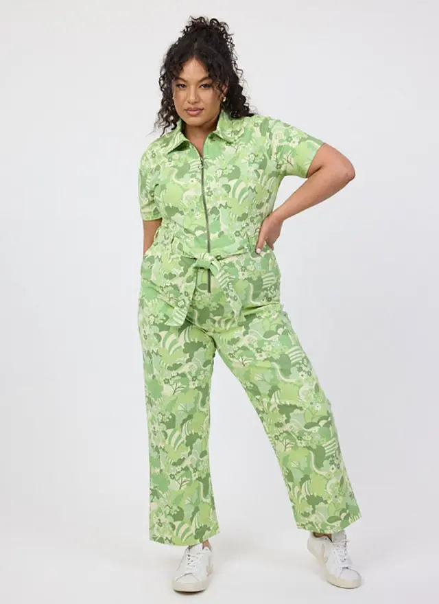 Joanie Clothing Mork Green Floral Print Short Sleeve Boilersuit