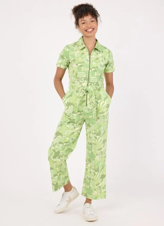 Joanie Clothing Mork Green Floral Print Short Sleeve Boilersuit