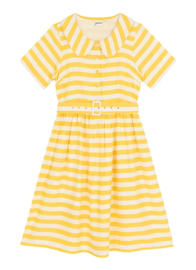 Joanie Clothing Jean Stripe Print Collared Sundress 