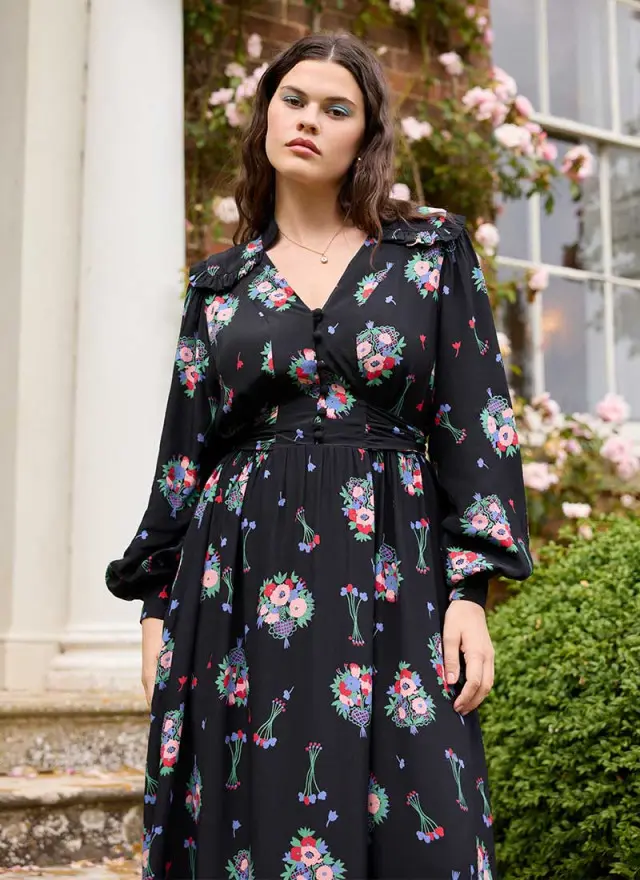 Joanie Clothing Celia Birtwell X Joanie  - Marie Antoinette Floral Print Bell Sleeve Maxi Dress