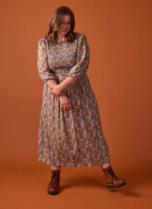 Joanie Clothing Belle Vegetable Print Puff Sleeve Dress