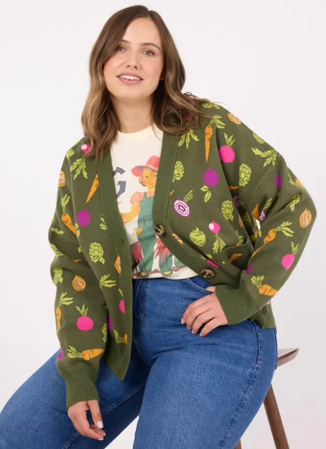 Joanie Clothing Lovelace Vegetable Print Oversized Cardigan