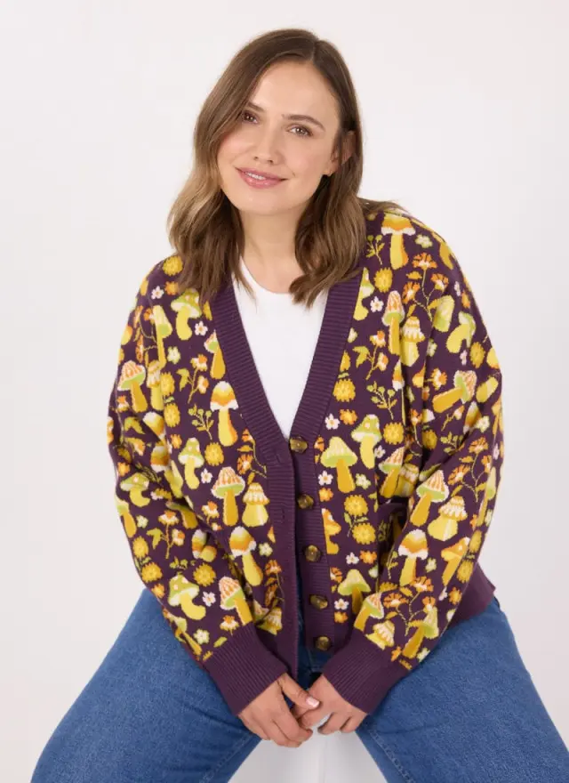 Joanie Clothing Lovelace Mushroom Print Oversized Cardigan