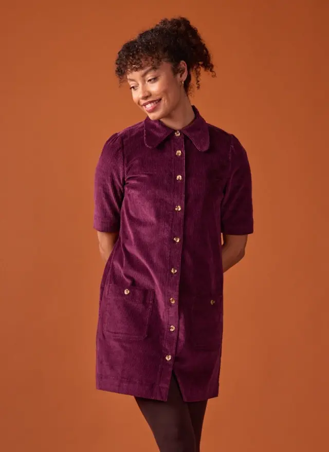 Joanie Clothing Anderson Corduroy A-Line Shift Dress - Plum