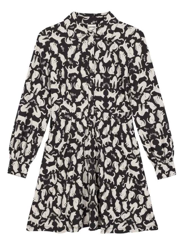 Joanie Clothing Spencer Cat Print Jersey Shirt Dress 