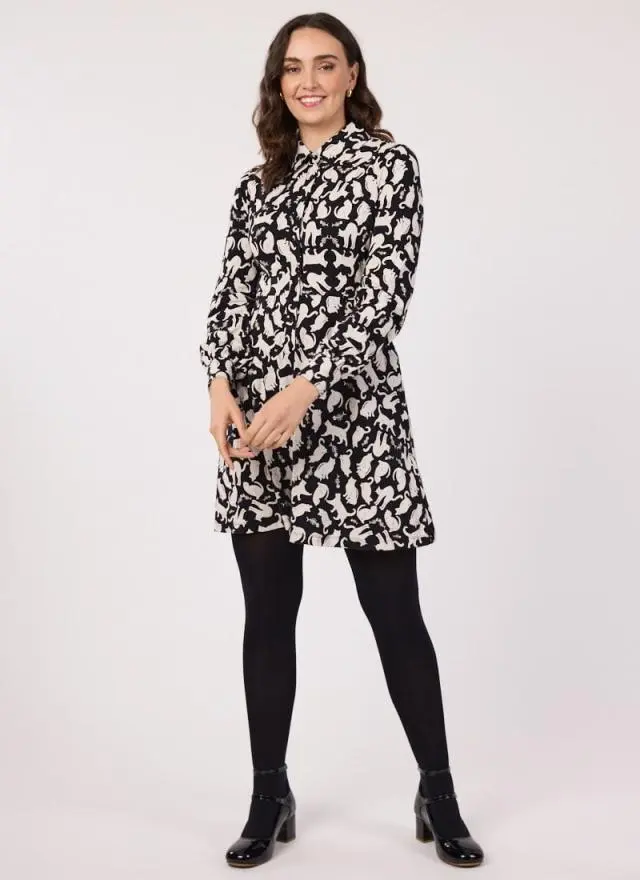 Joanie Clothing Spencer Cat Print Jersey Shirt Dress