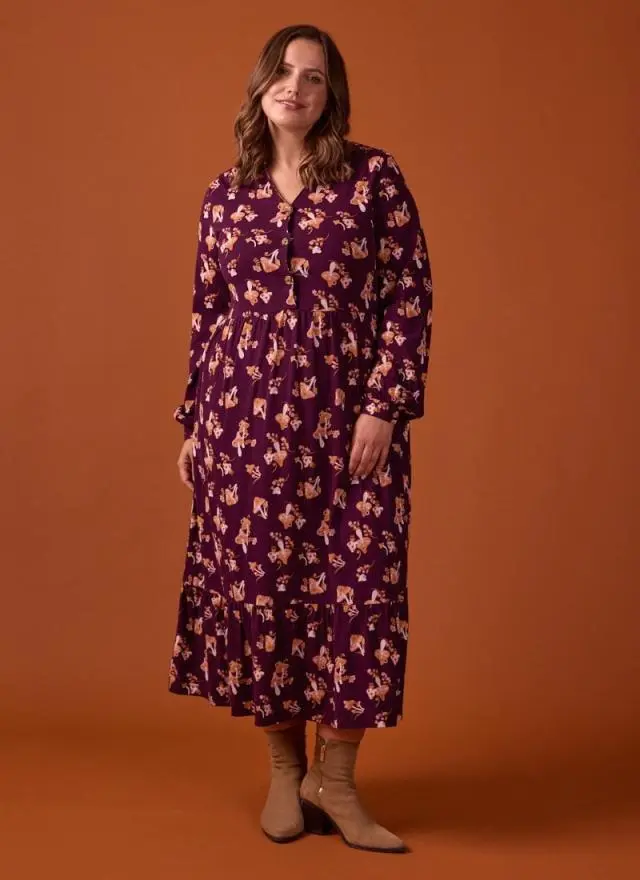 Joanie Clothing Heath Mushroom Print Jersey Midi Dress