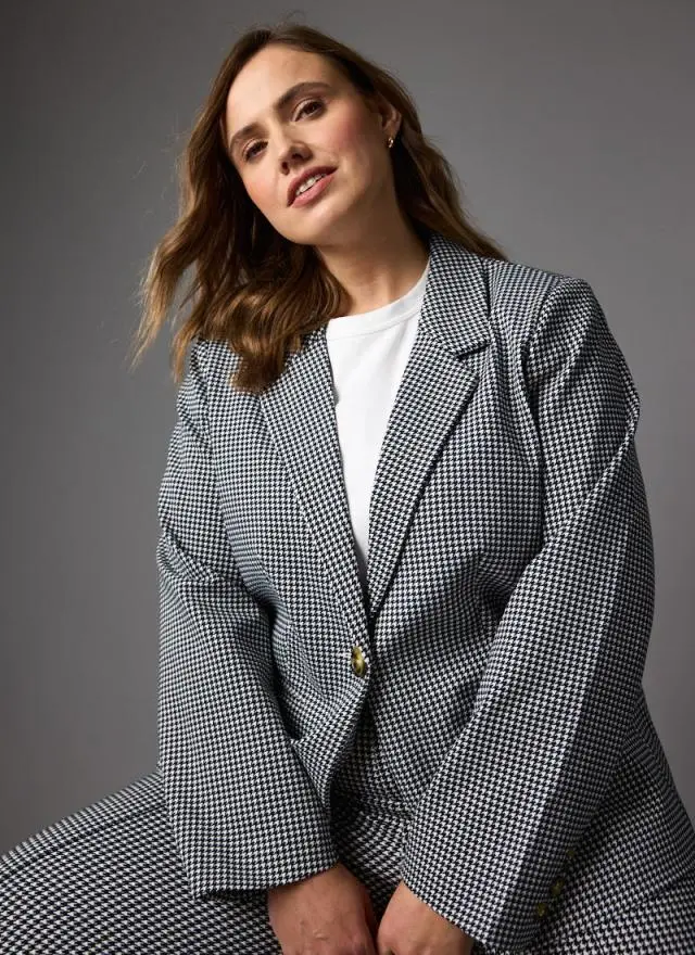 Joanie Clothing Francis Dogtooth Print Tailored Blazer