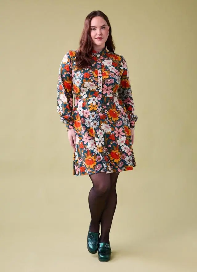 Joanie Clothing Spencer Retro Floral Print Jersey Shirt Dress