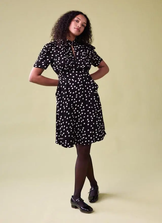 Joanie Clothing Delia Polka Dot Print Mini Tea Dress 