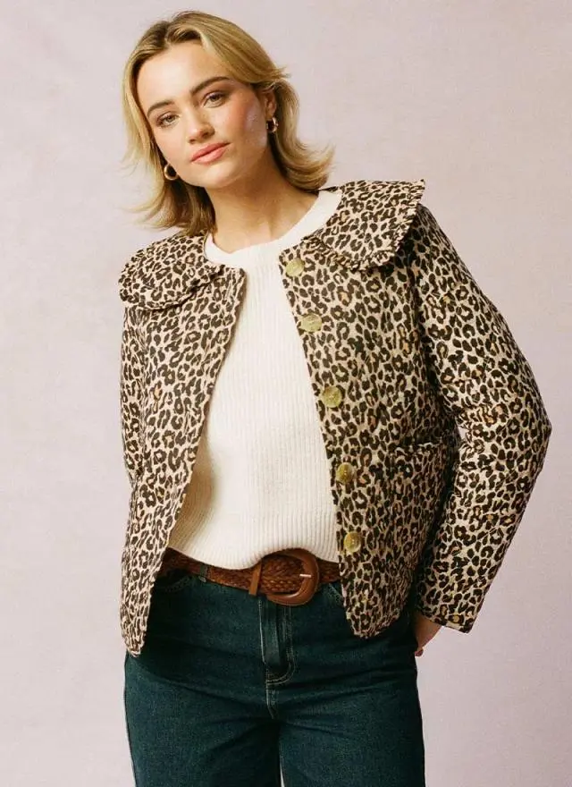 Joanie Clothing Brooke Leopard Print Quilted Collared Jacket