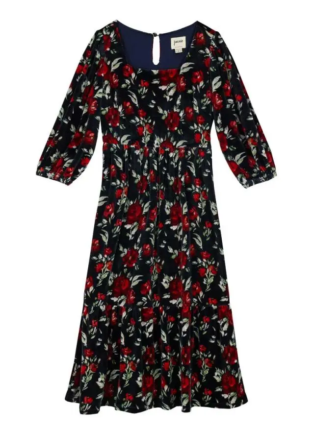 Joanie Clothing Candi Floral Print Velvet Midi Dress 