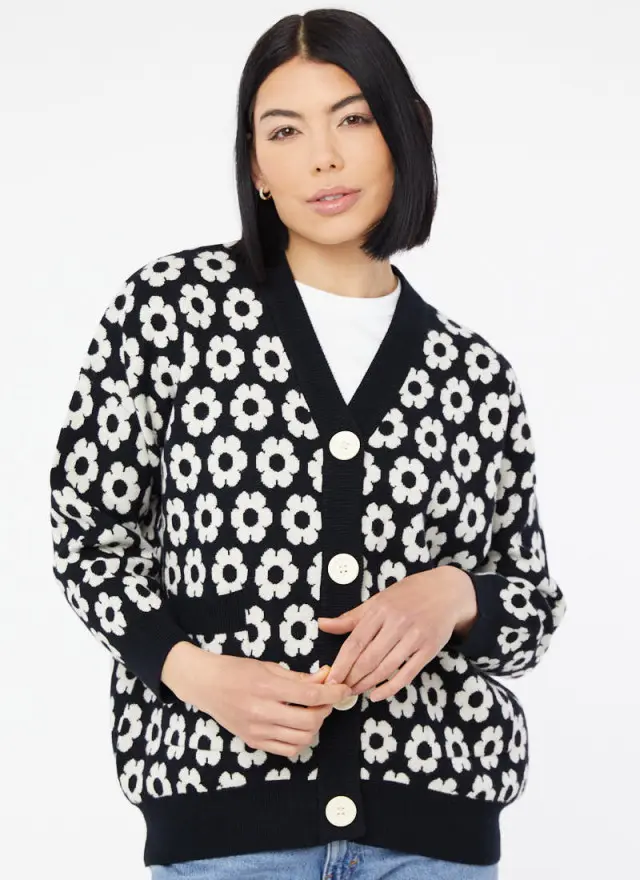 Joanie Clothing Maeve Monochrome Daisy Print Cardigan 