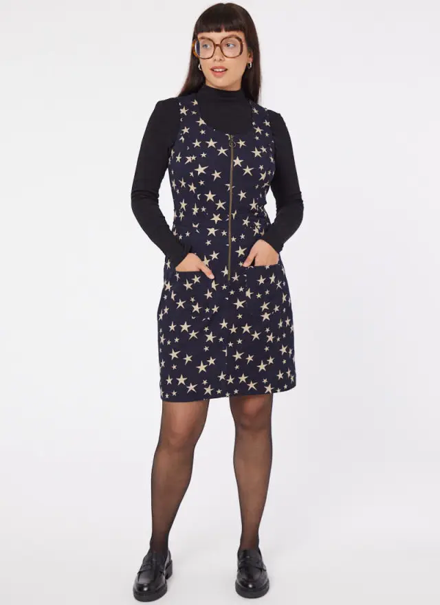 Joanie Clothing Mindy Star Print Pinafore Dress 