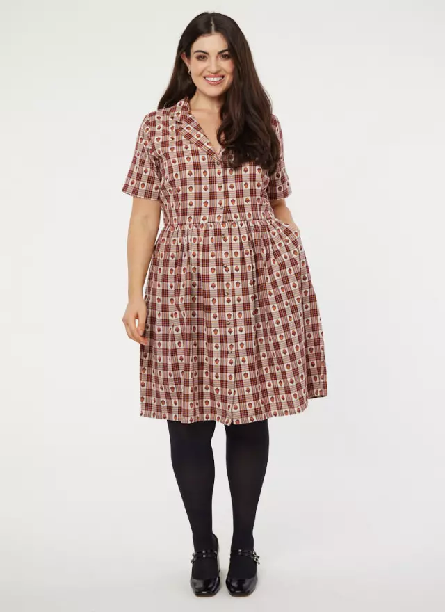 Joanie Clothing Pepper Acorn Print Check Shirt Dress 