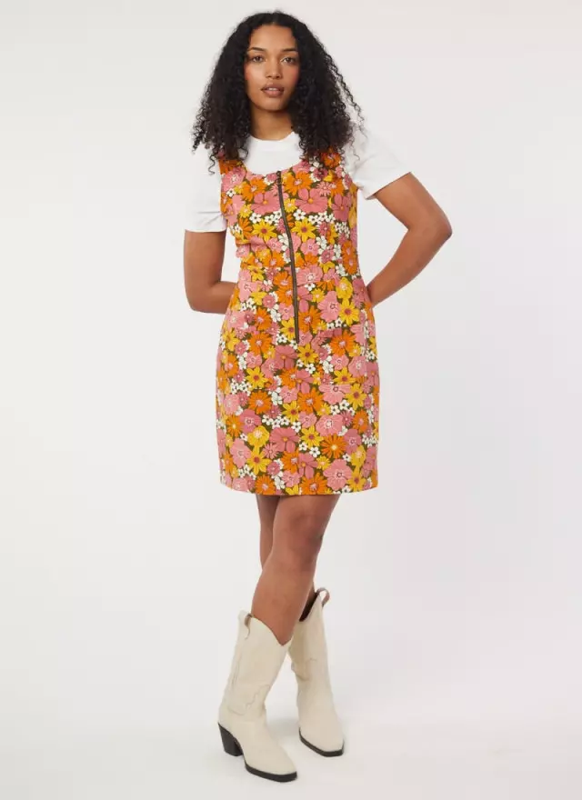 Joanie Clothing Mindy Vintage Floral Print Pinafore Dress 