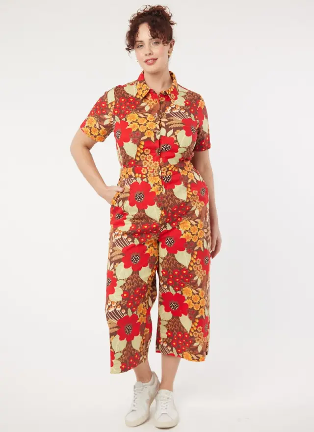 Joanie Clothing Imala Floral Deckchair Print Short Sleeve Boilersuit 