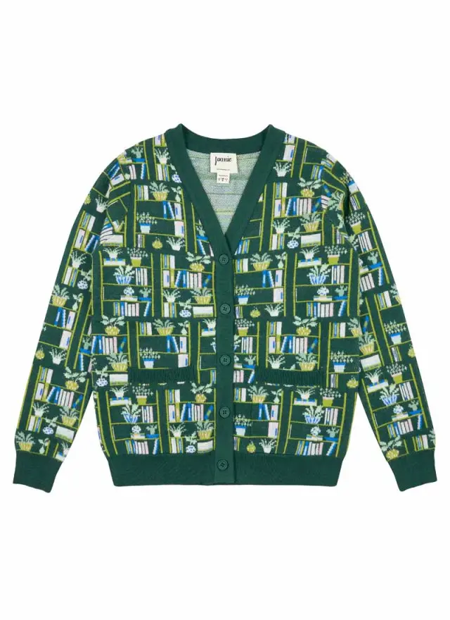 Joanie Clothing Althea Bookshelf Plant Print Cardigan 