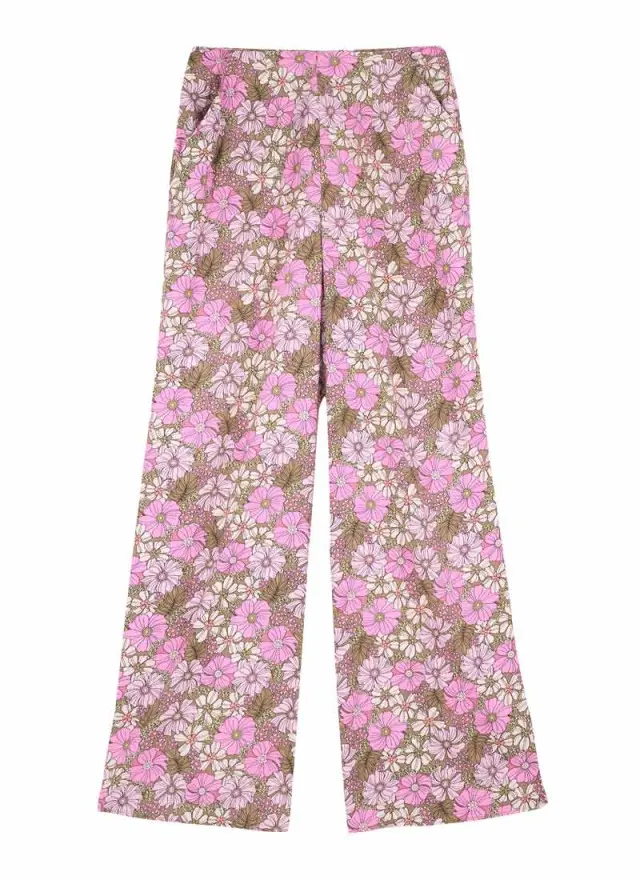 Joanie Clothing Romily Pink Floral Print Wide Leg Trousers 