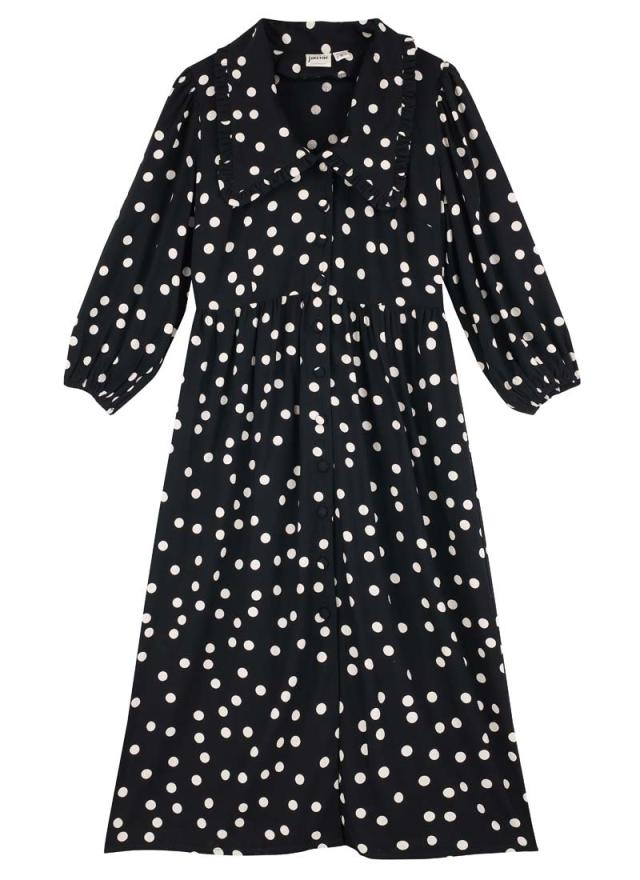 Joanie Clothing Bethan Polka Dot Print Oversized Collar Midi Dress 