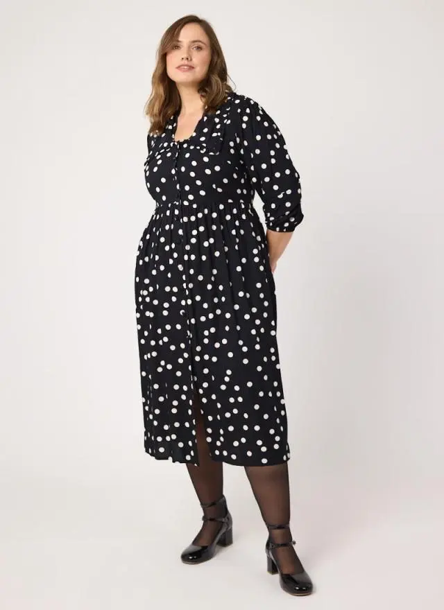 Joanie Clothing Bethan Polka Dot Print Oversized Collar Midi Dress 