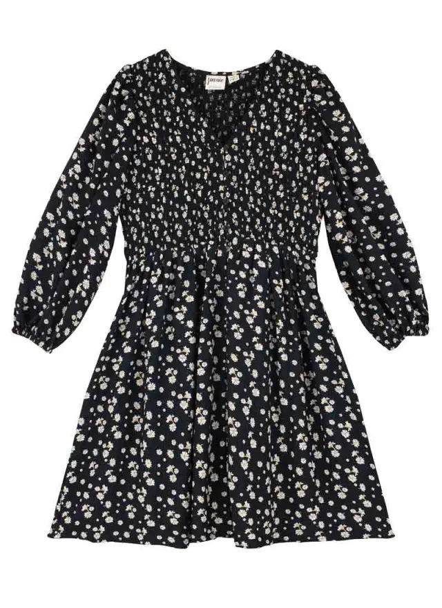 Joanie Clothing Henderson Black Floral Print Long Sleeve Smock Dress 