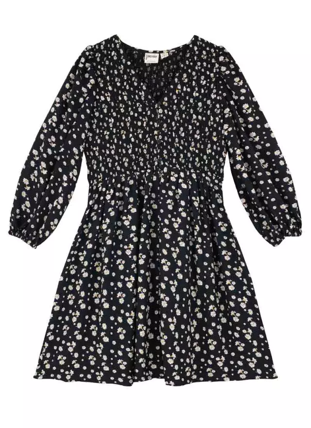 Joanie Clothing Henderson Black Floral Print Long Sleeve Smock Dress 