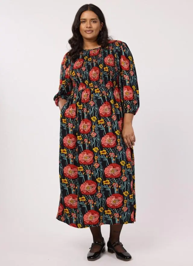 Joanie Clothing Belle Poppy Print Puff Sleeve Dress