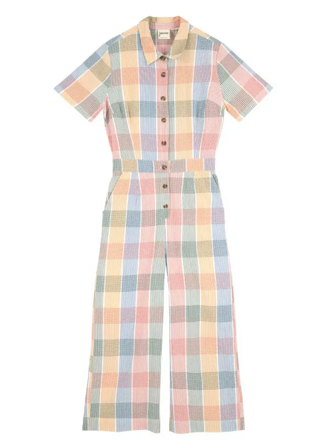 Joanie Clothing Imala Check Print Short Sleeve Boilersuit