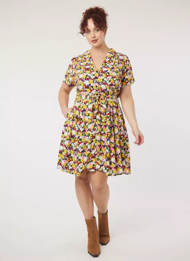 Joanie Clothing Barb Floral Daisy Print Tea Dress 