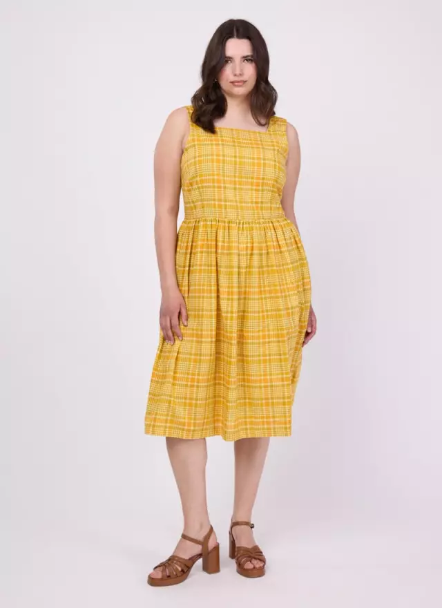 Joanie Clothing Margaret Yellow Check Print Sundress