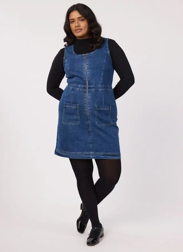 Joanie Clothing Mindy Mid Wash Denim Pinafore Dress 